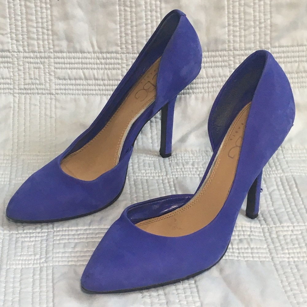 Vibrant Blue Suede BCBG Paris Pointed-Toe Heels